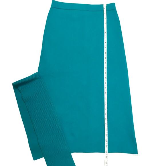 Tibi Skirt Asymmetrical Ribbed Midi Jacquard Neoprene Teal Thick Knit Women's XS - Picture 7 of 15